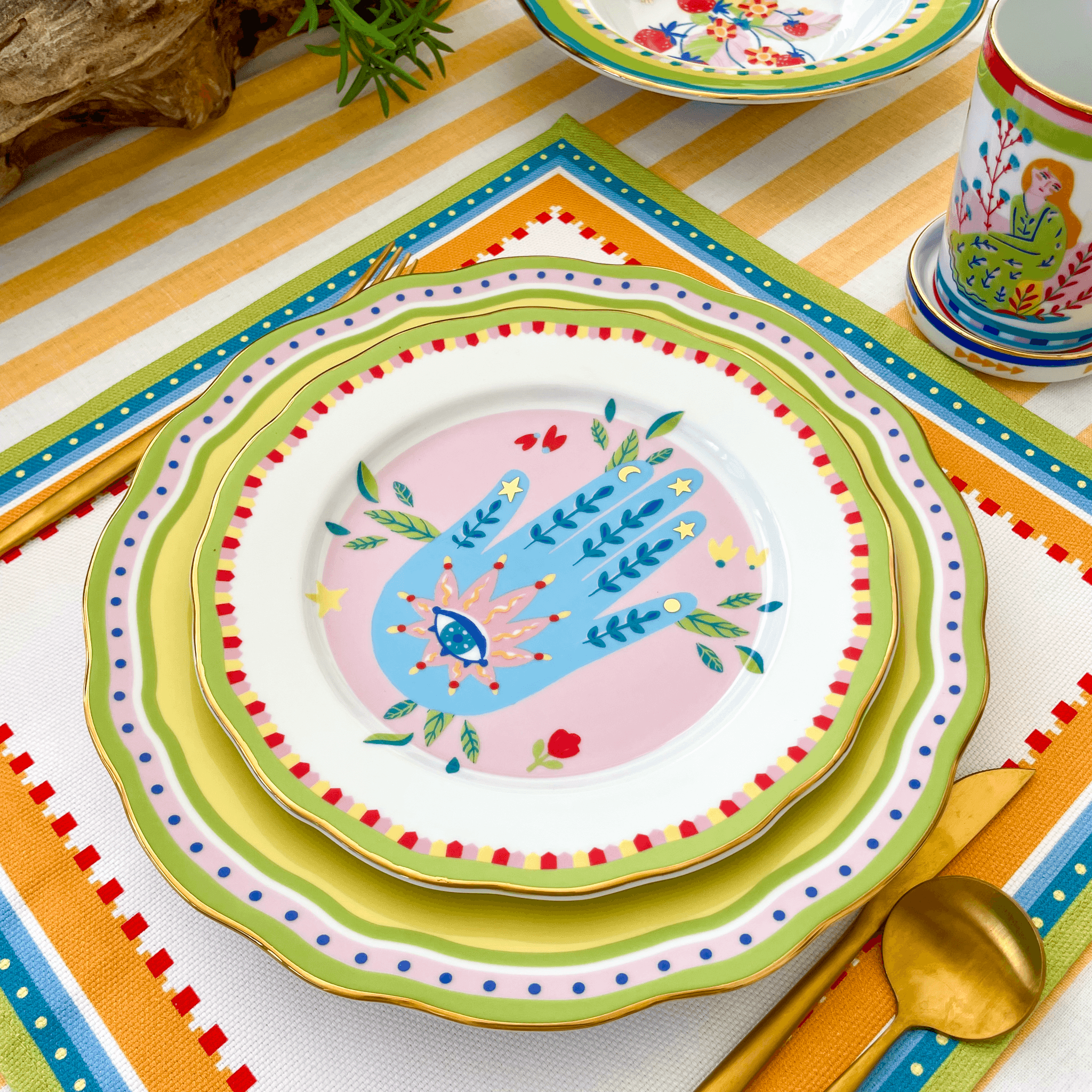 Porcelain Dessert Plate - Hand - Mamma Mia - Baci Milano