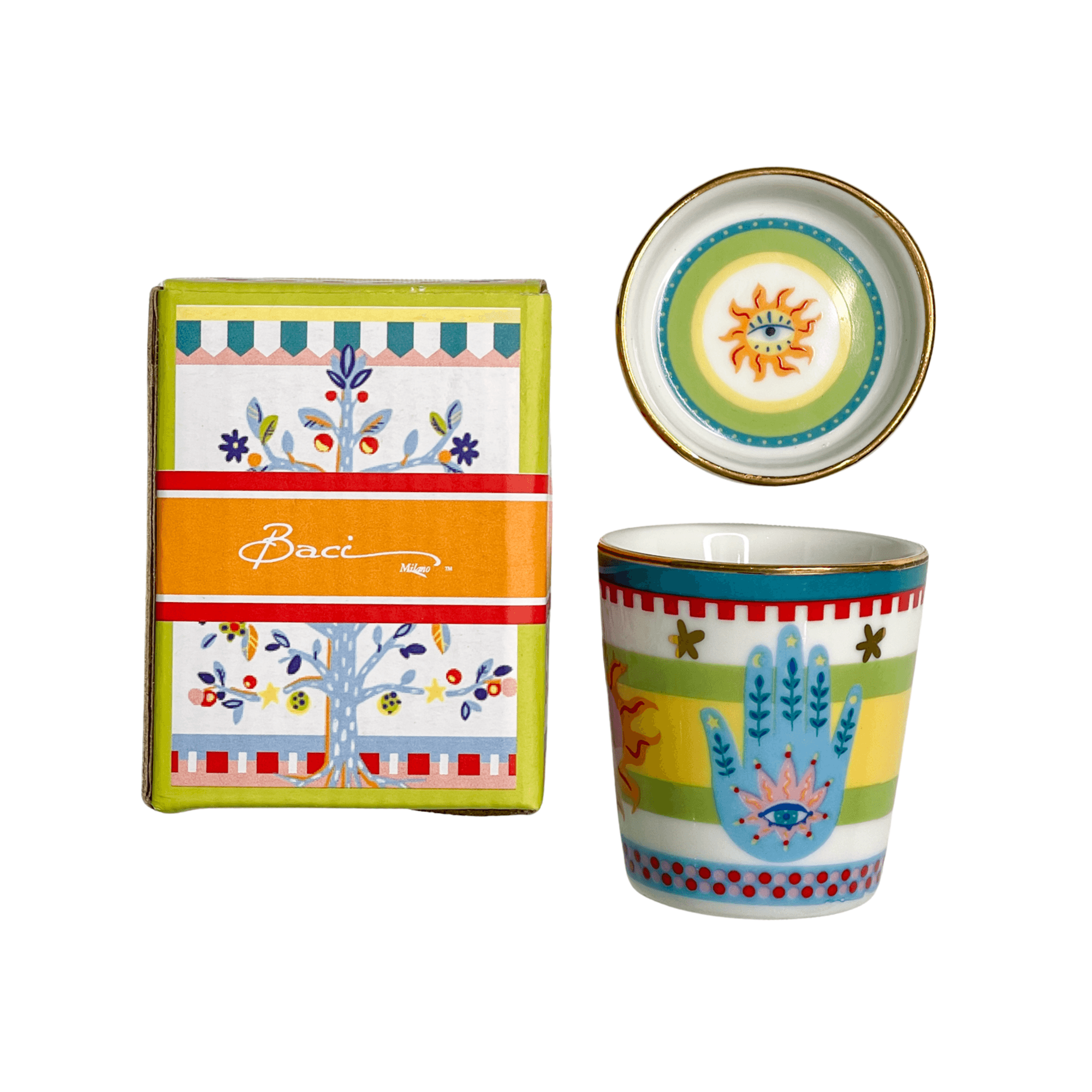 Porcelain Espresso Cup with Saucer/Lid - The Hand - Mamma Mia - Baci Milano