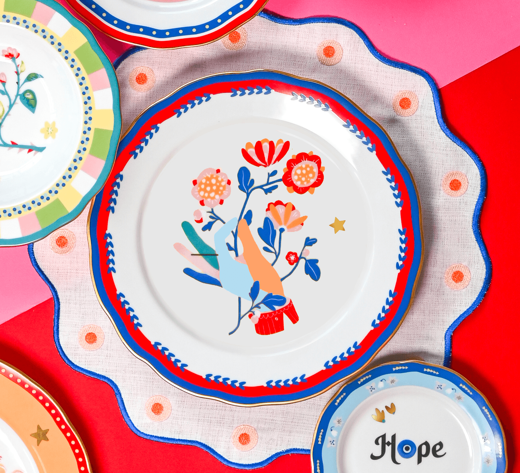 Porcelain Dinner Plate - Hand - Mamma Mia - Baci Milano