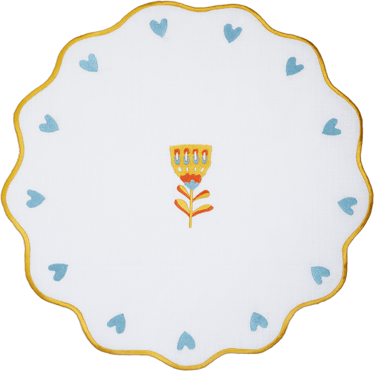 Round Embroidered Placemat with Orange Rim - Mamma Mia - Baci Milano