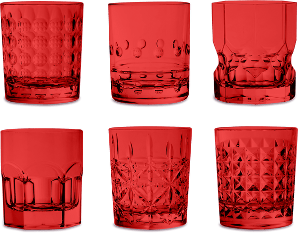 Set of 6 Red Acrylic Water Glasses - Crystal Touch