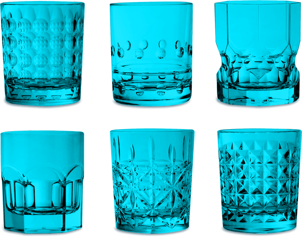 Set of 6 Blue Acrylic Water Glasses - Crystal Touch