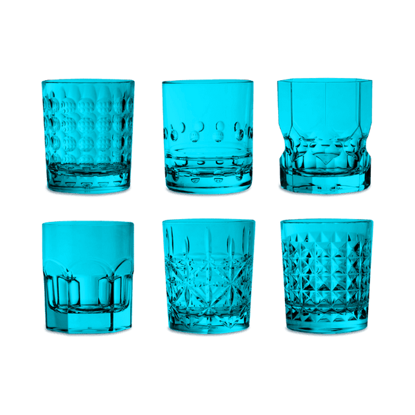Set of 6 Blue Acrylic Water Glasses - Crystal Touch