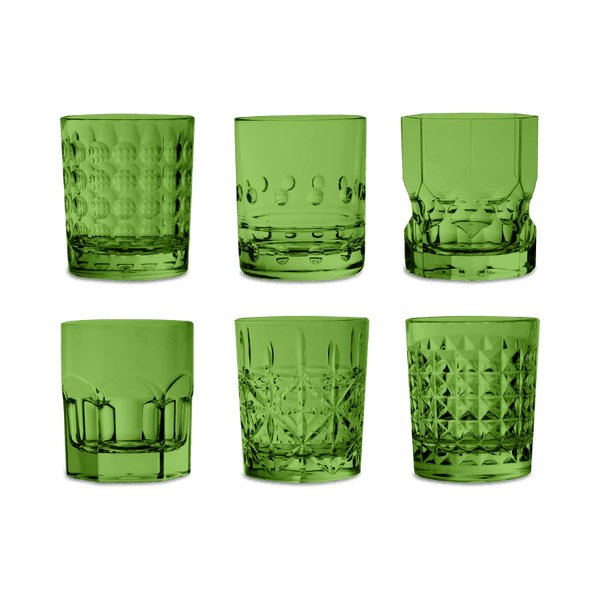 Set of 6 Green Acrylic Water Glasses - Crystal Touch