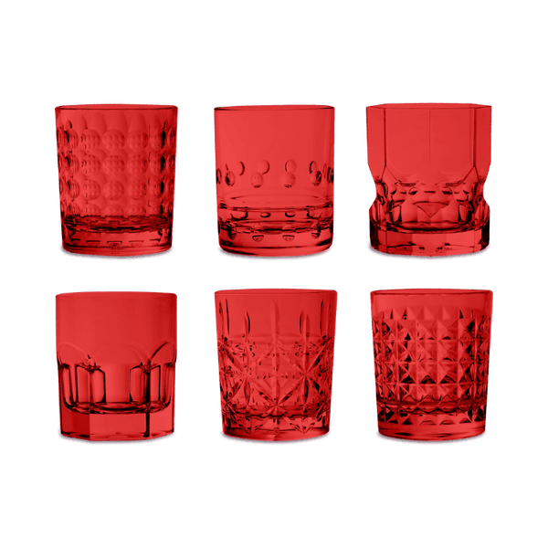 Set of 6 Red Acrylic Water Glasses - Crystal Touch