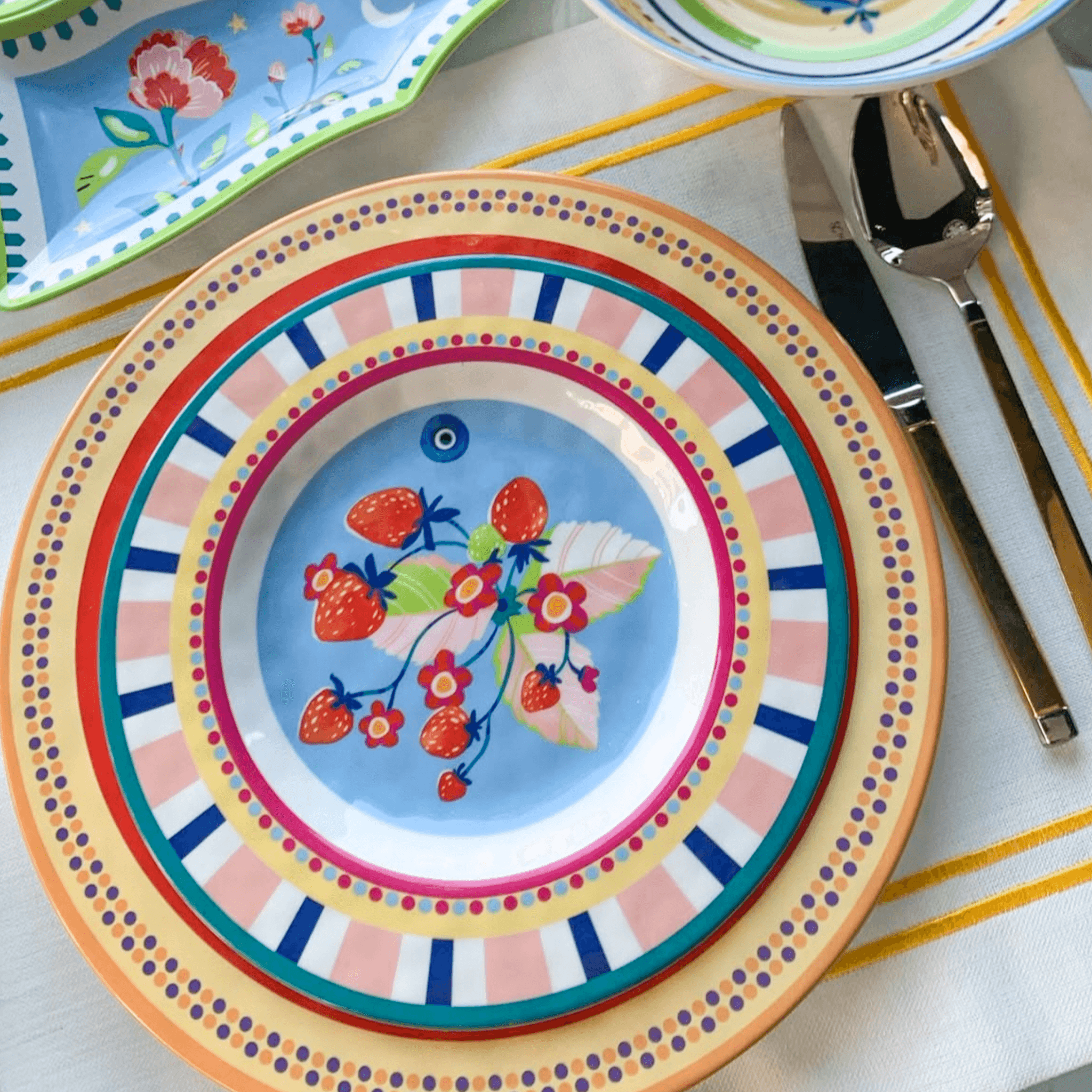 Set of 6 Melamine Dessert Plates - Strawberries - Mamma Mia - Baci Milano