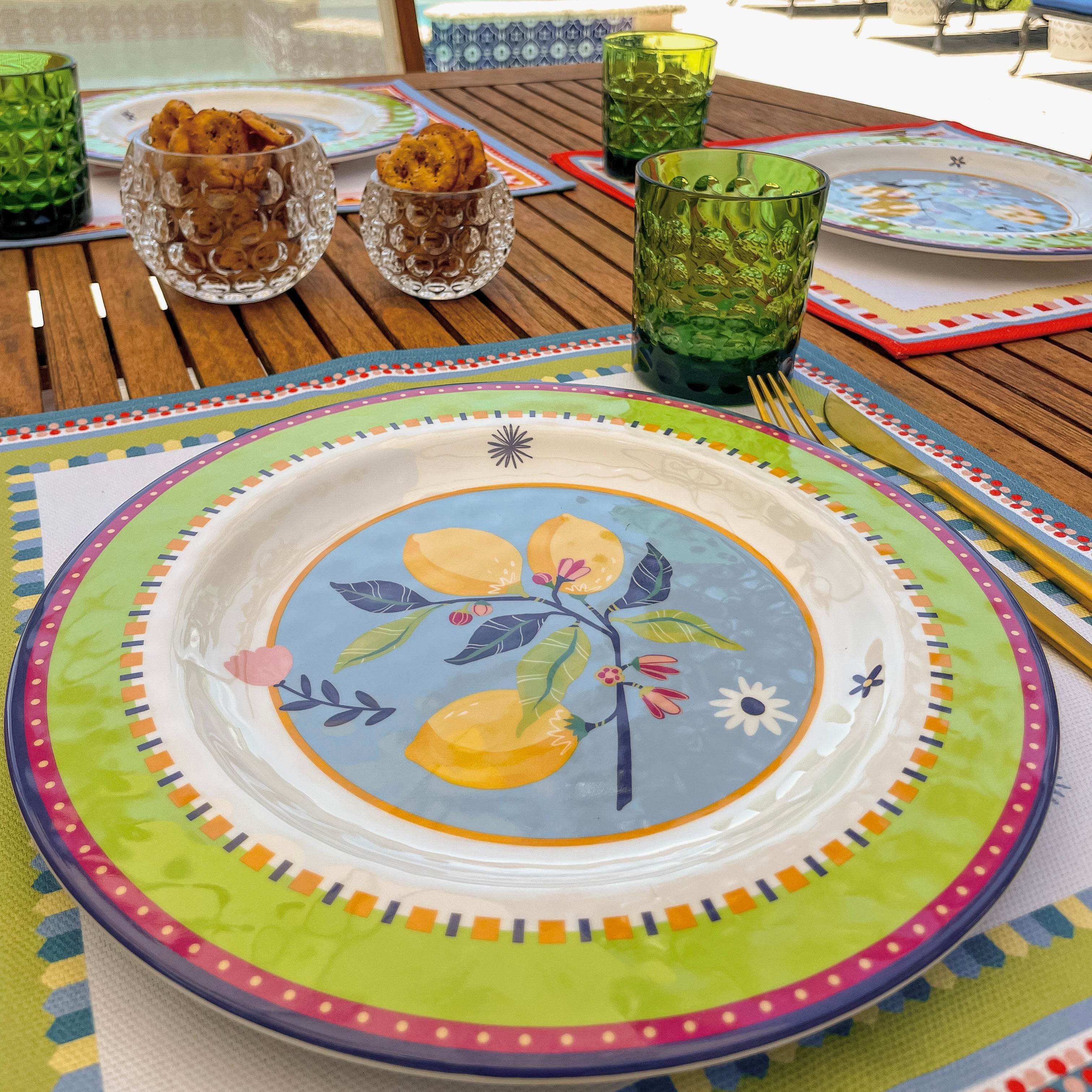 Set of 6 Melamine Dinner Plates - Lemons - Mamma Mia - Baci Milano