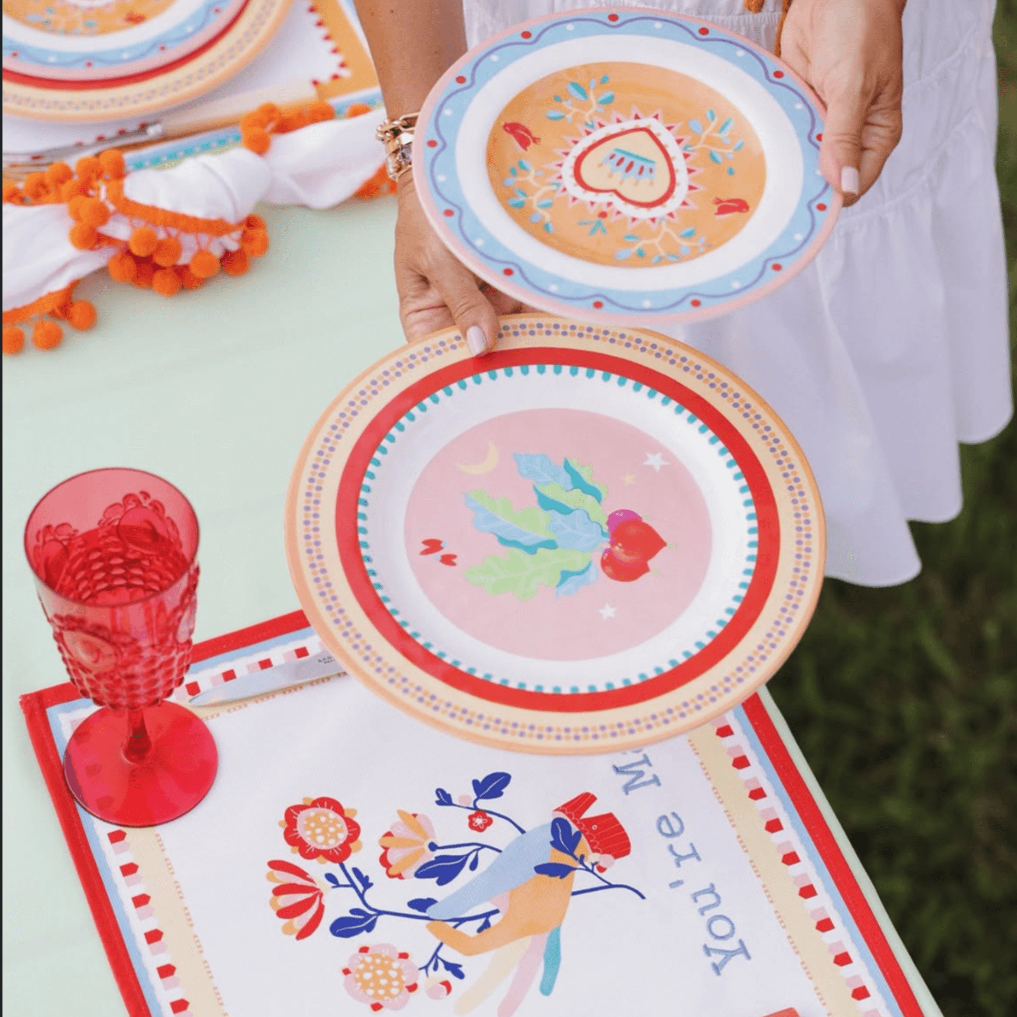 Set of 6 Melamine Dinner Plates - Radish - Mamma Mia - Baci Milano